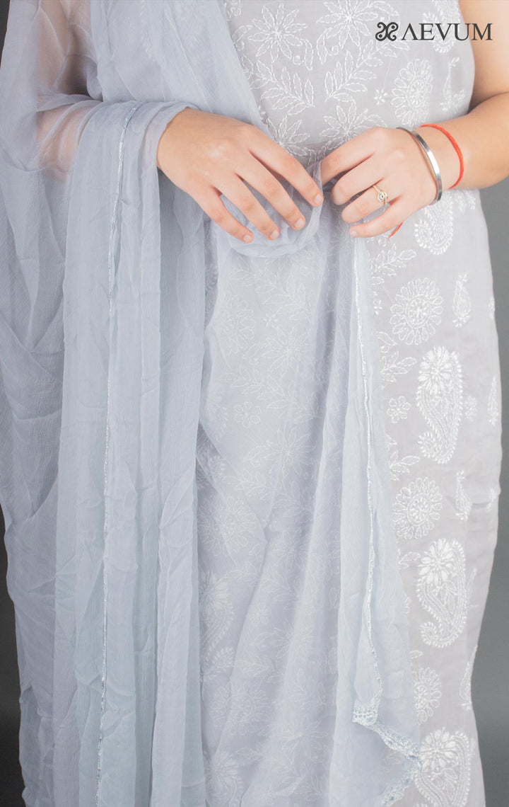 Hand Embroidered Lucknowi Chikankari Dress Material - 7222 Dress Material Silk Thread   