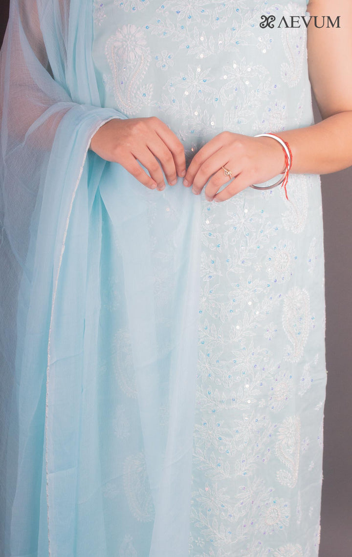 Hand Embroidered Lucknowi Chikankari Dress Material - 7223 Dress Material Silk Thread   