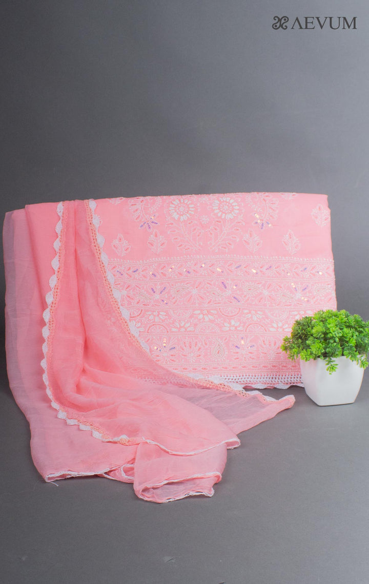 Hand Embroidered Lucknowi Chikankari Dress Material - 7224 Dress Material Silk Thread   