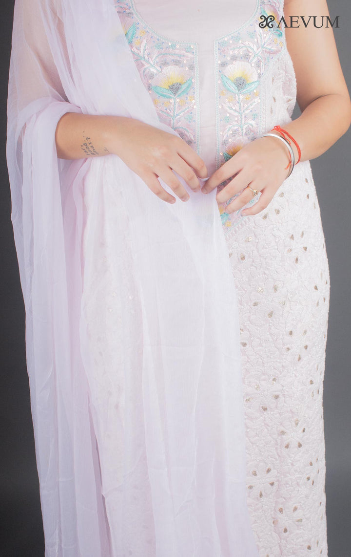 Hand Embroidered Lucknowi Chikankari Dress Material - 7225 - AEVUM