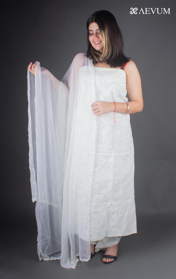 Hand Embroidered Lucknowi Chikankari Dress Material - 7226 Dress Material Silk Thread   