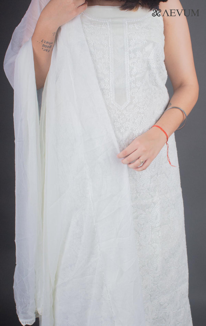 Hand Embroidered Lucknowi Chikankari Dress Material - 7226 - AEVUM