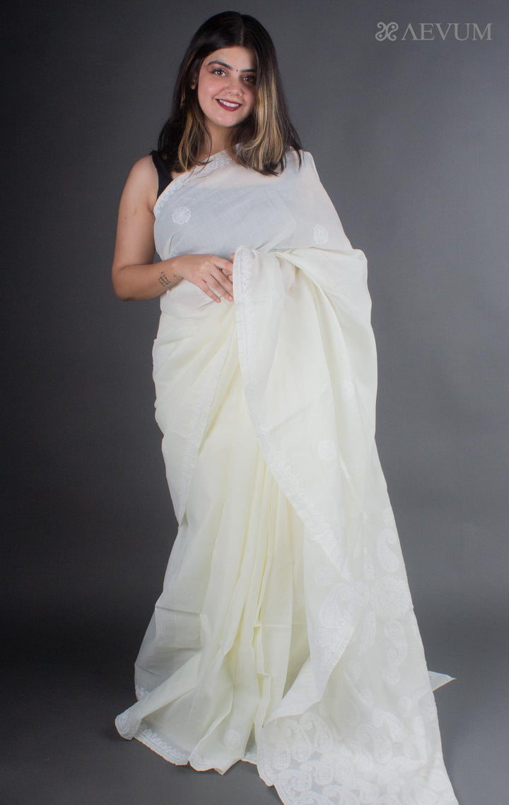 Hand Embroidered Lucknowi Chikankari Saree - 7243 - AEVUM