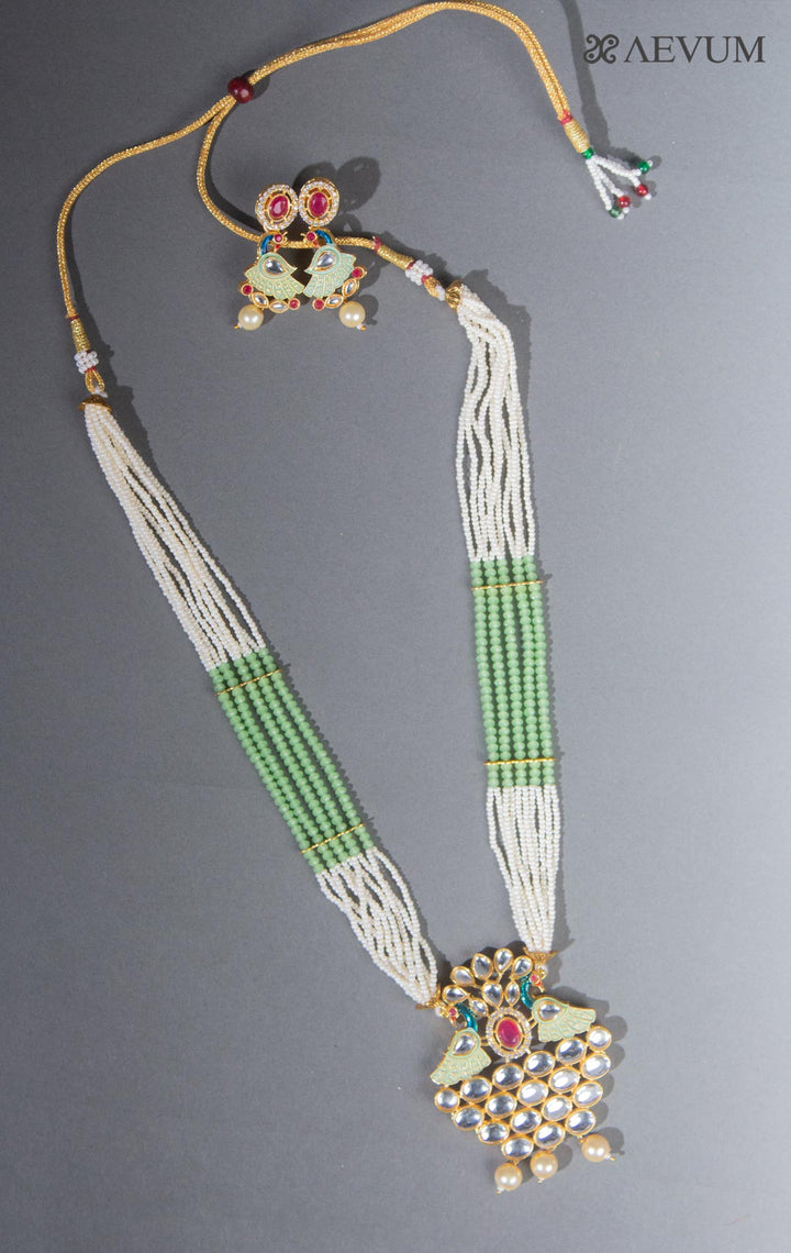 Golden Meenakari Pendant Necklace Jadau Set - 8289 - AEVUM