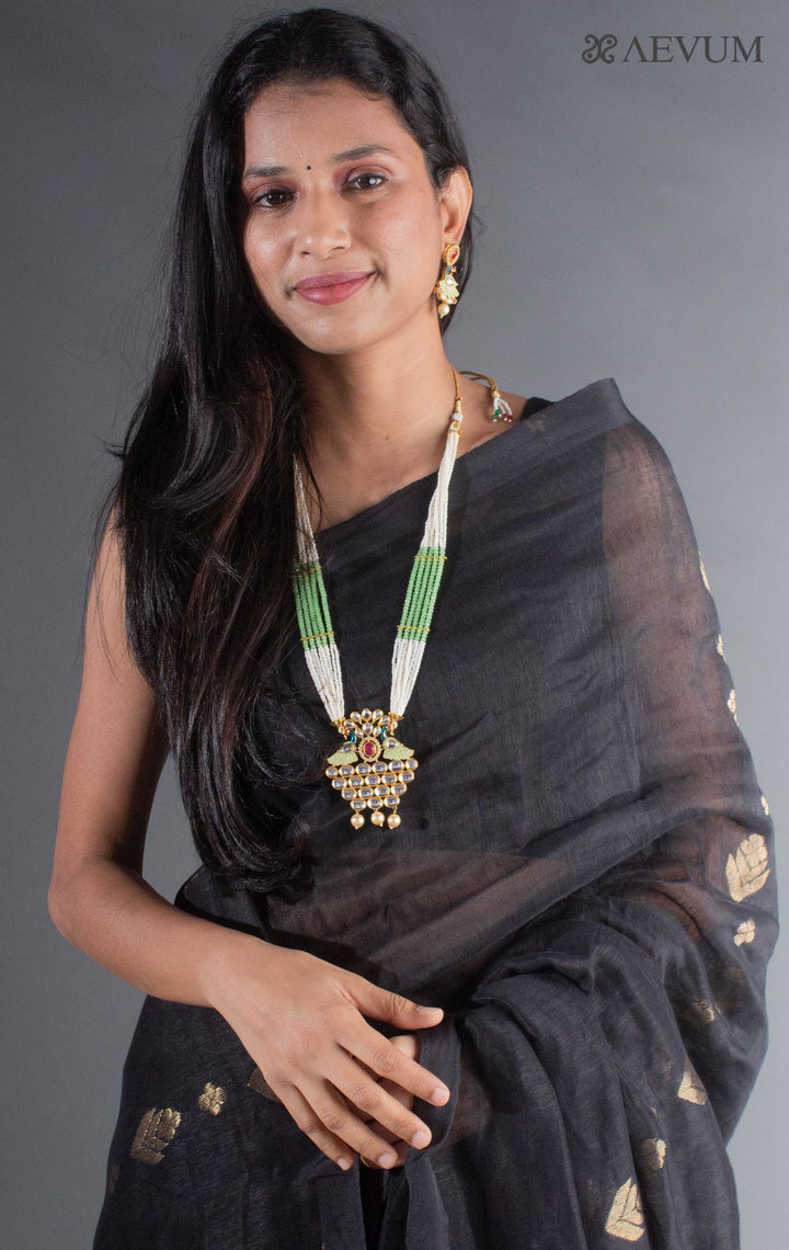 Golden Meenakari Pendant Necklace Jadau Set - 8289 - AEVUM