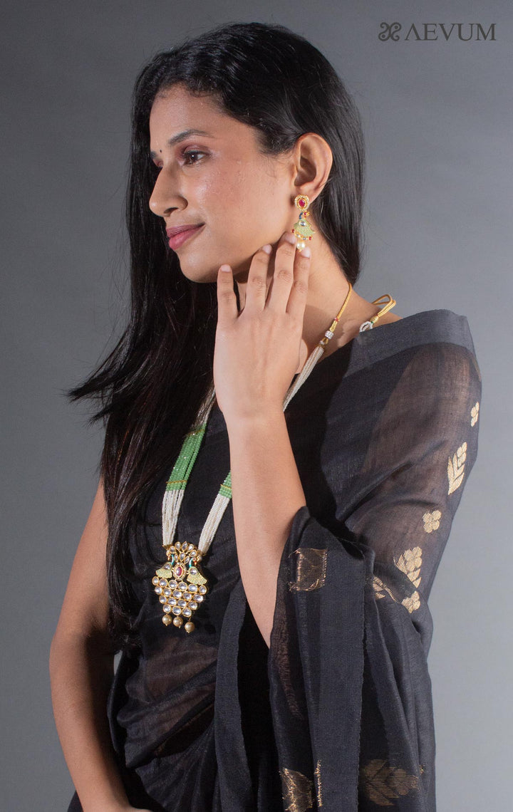 Golden Meenakari Pendant Necklace Jadau Set - 8289 - AEVUM