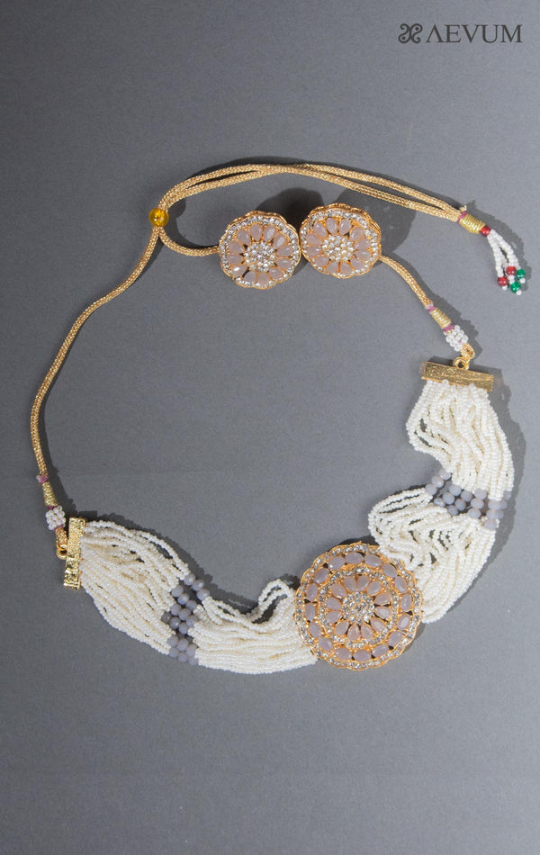 Pearl AD CZ Stone Choker Necklace - 8291 Jewellery Ozanoo   