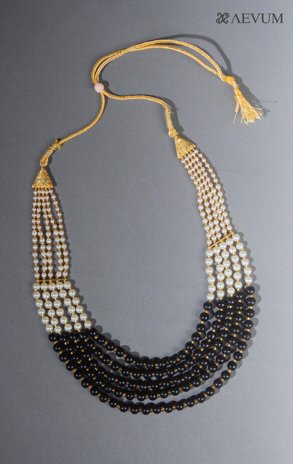 Heavy Designer Five Layer Black Beaded Pearl Mala - 8292 Jewellery AEVUM