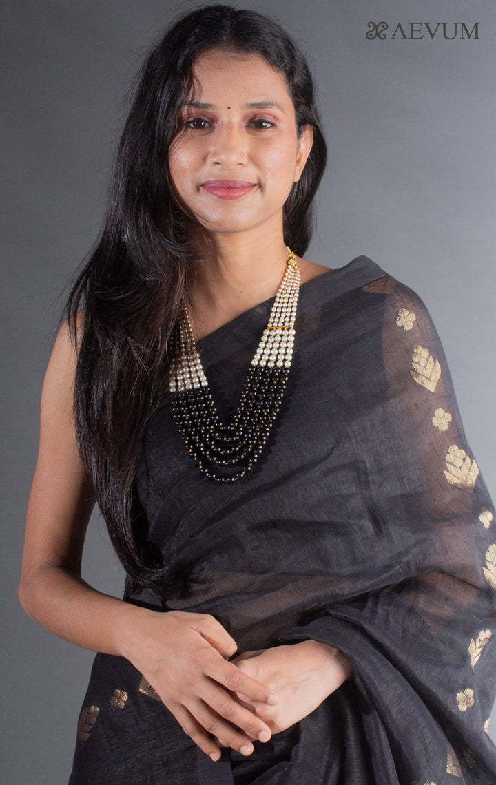 Heavy Designer Five Layer Black Beaded Pearl Mala - 8292 Jewellery AEVUM
