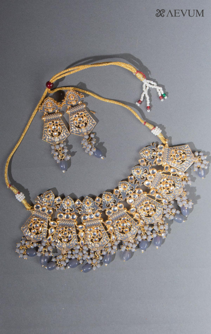 Kundan Meenakari Hasli Necklace Jadau Set - 8296 - AEVUM