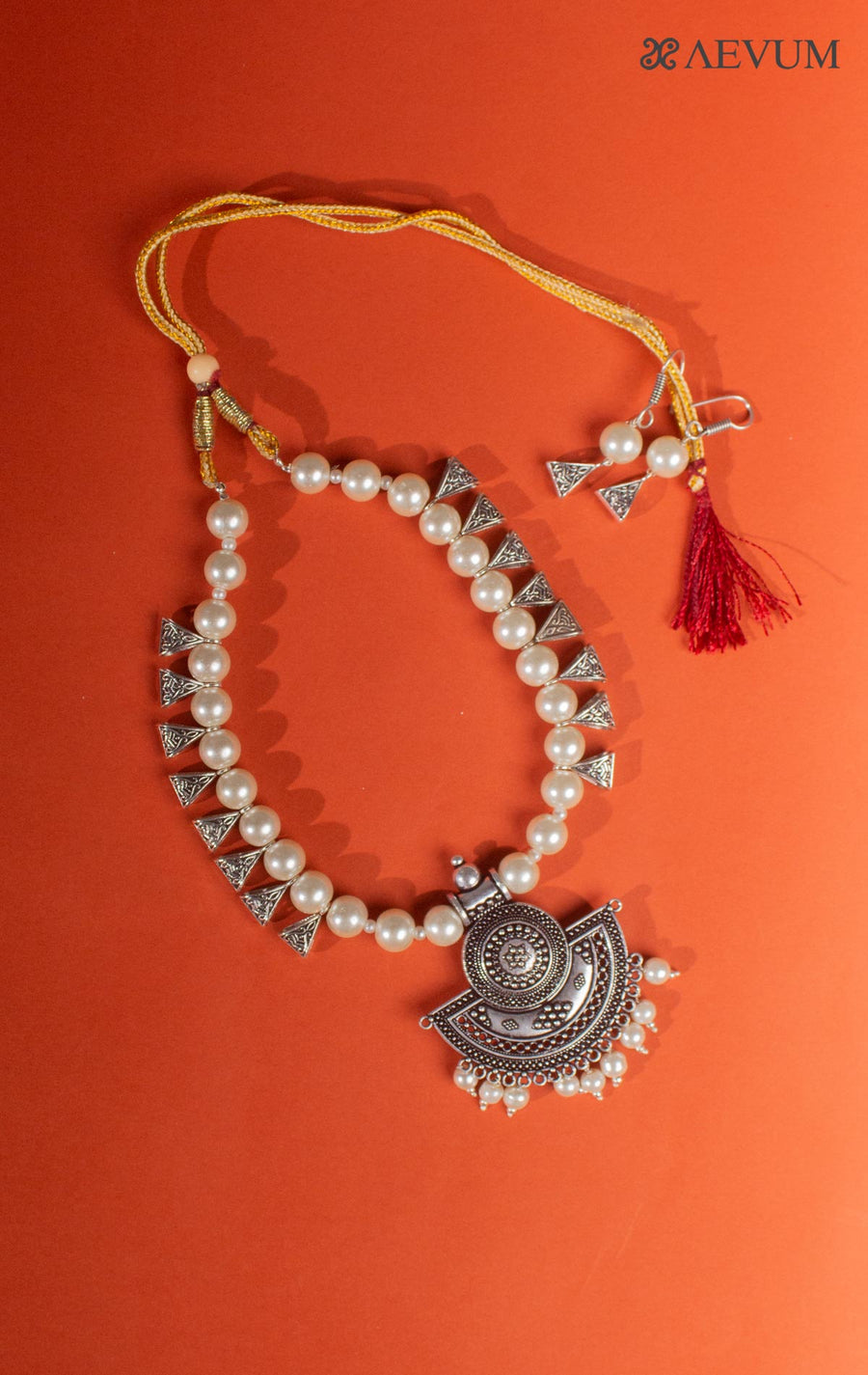 Oxidised Pearl Beaded Loop Pendant Necklace Set-8300 Jewellery AEVUM