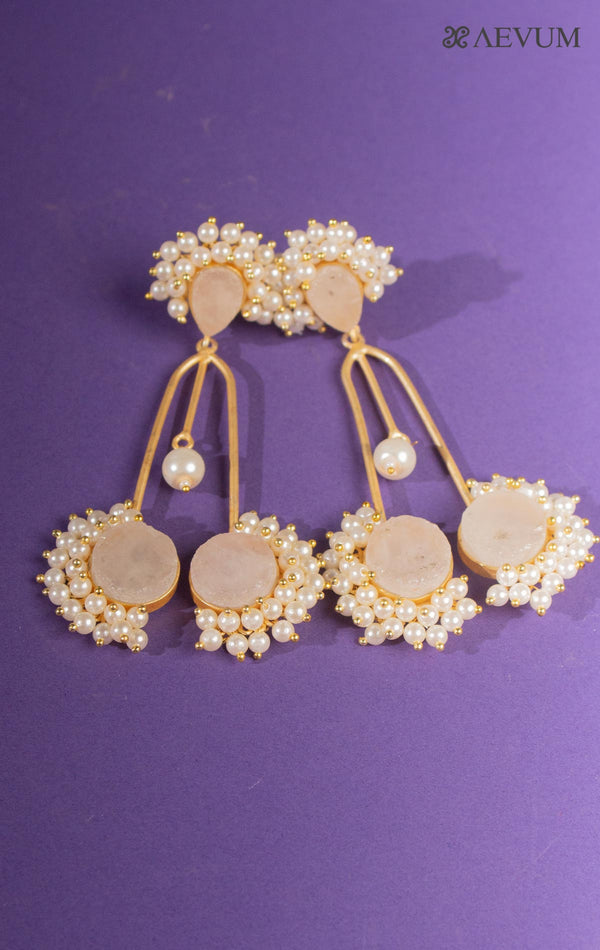 Handmade Beaded Matt Golden Big Earrings - 8316 Jewellery Ozanoo   