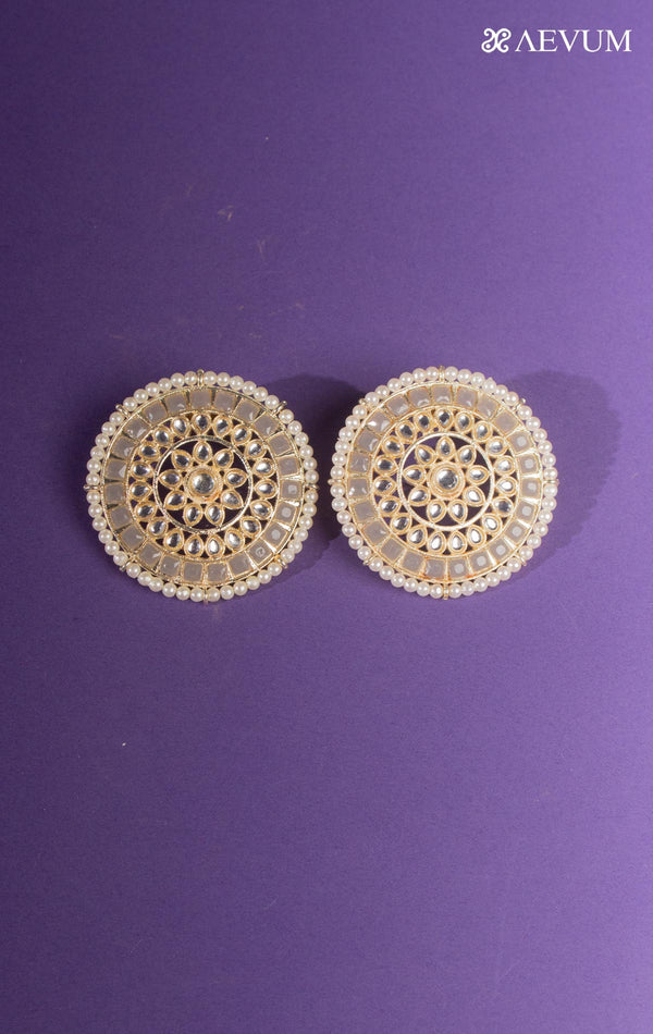 Designer Golden Kundan Big Stud Earrings - 8321 Jewellery Ozanoo   