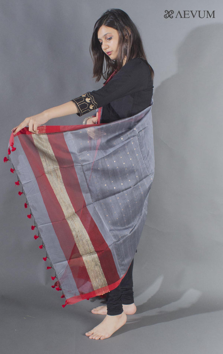 Handloom Muslin Dupatta with a Khadi Stripe & Sequin - 8493 - AEVUM