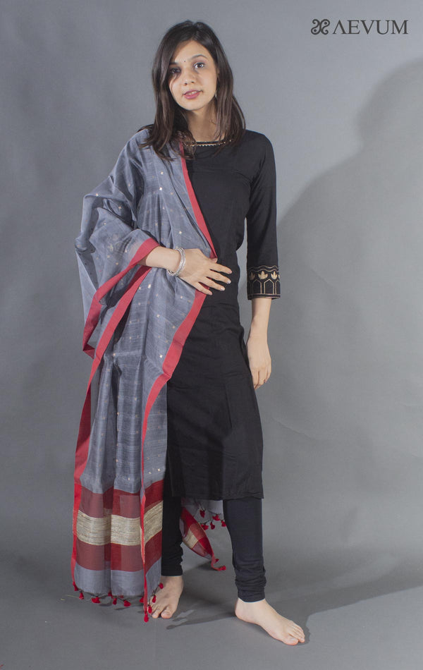 Handloom Muslin Dupatta with a Khadi Stripe & Sequin - 8493 - AEVUM