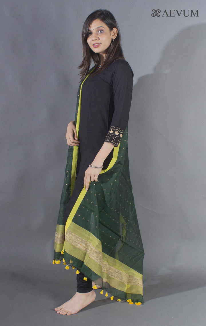 Handloom Muslin Dupatta with a Khadi Stripe & Sequin - 8494 - AEVUM