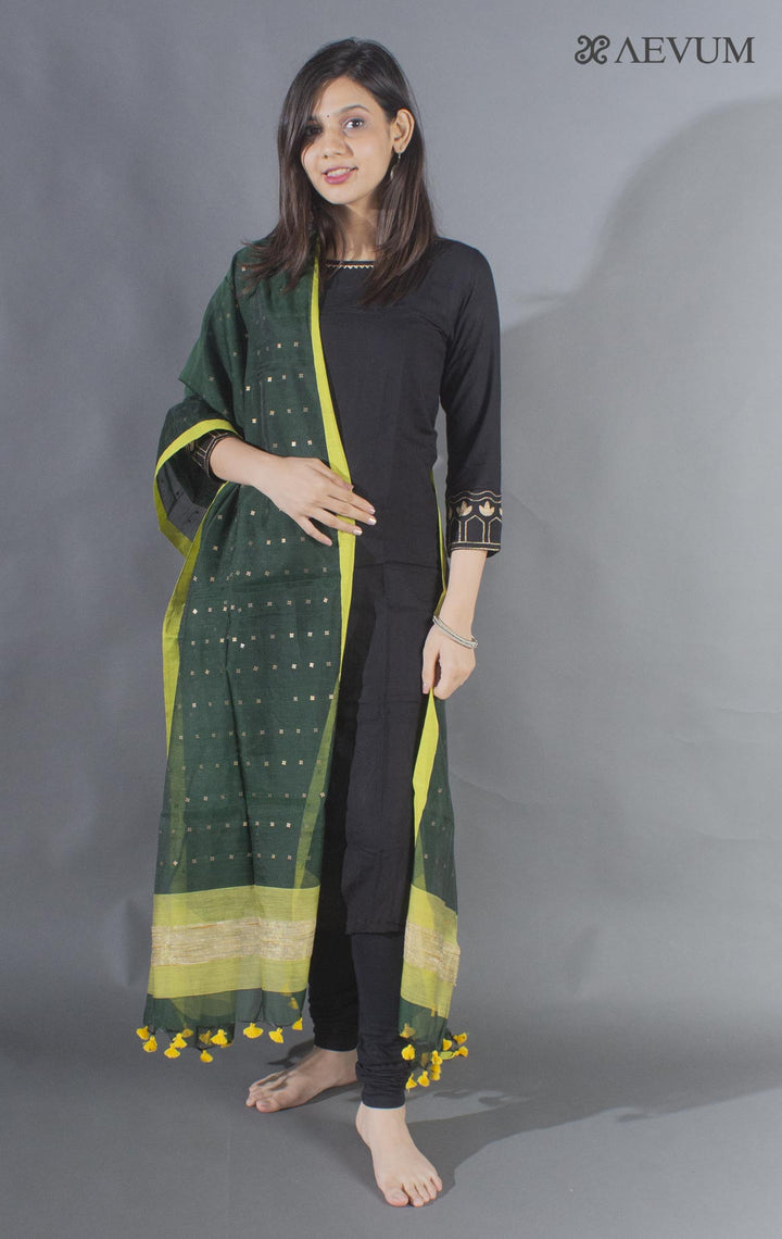 Handloom Muslin Dupatta with a Khadi Stripe & Sequin - 8494 - AEVUM