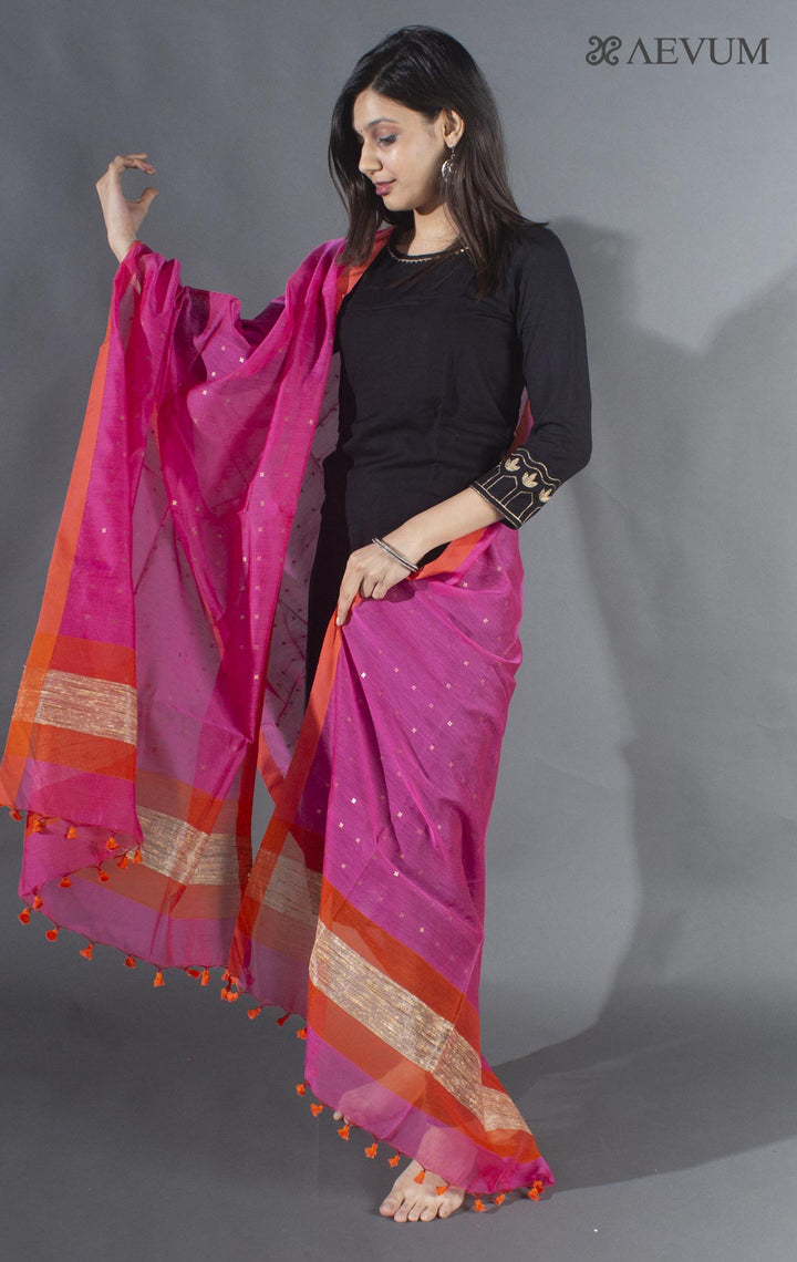 Handloom Muslin Dupatta with a Khadi Stripe & Sequin - 8495 - AEVUM