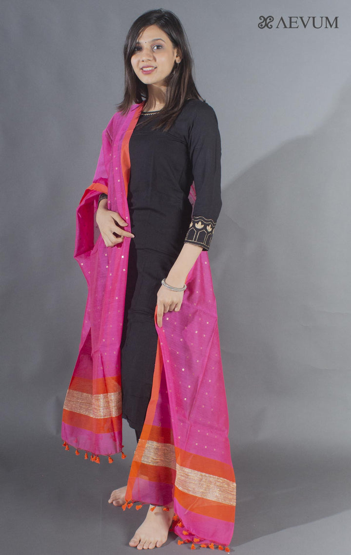 Handloom Muslin Dupatta with a Khadi Stripe & Sequin - 8495 - AEVUM