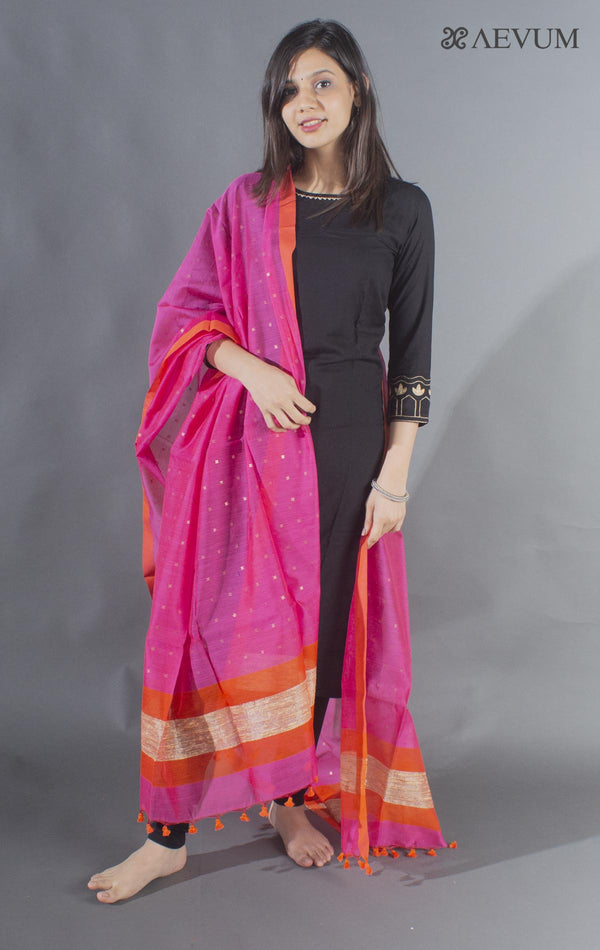 Handloom Muslin Dupatta with a Khadi Stripe & Sequin - 8495 - AEVUM