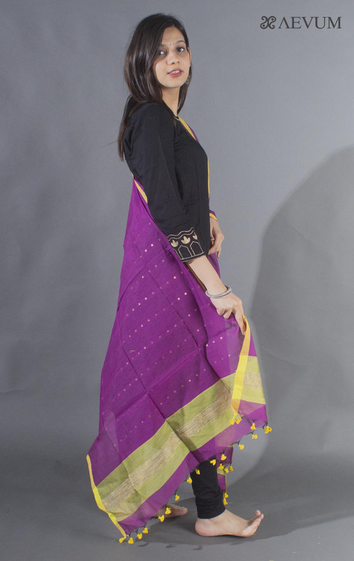 Handloom Muslin Dupatta with a Khadi Stripe & Sequin - 8496 - AEVUM