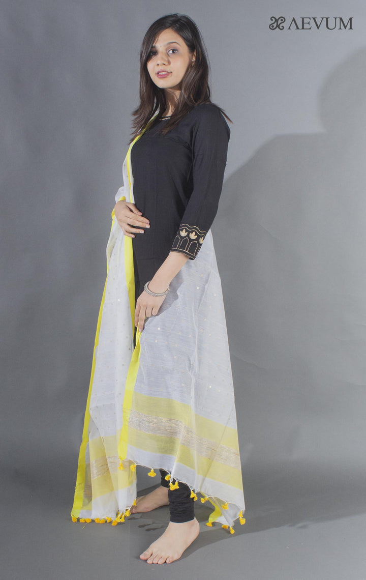 Handloom White Muslin Dupatta with a Khadi Stripe & Sequin - 8497 Dupatta Ashok Pal   