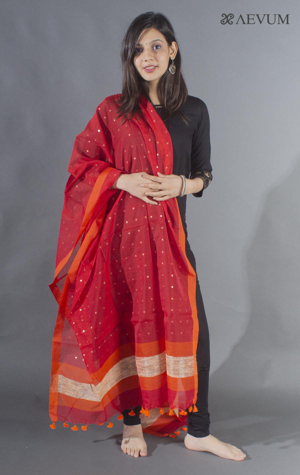 Handloom Muslin Dupatta with a Khadi Stripe & Sequin - 8498 - AEVUM