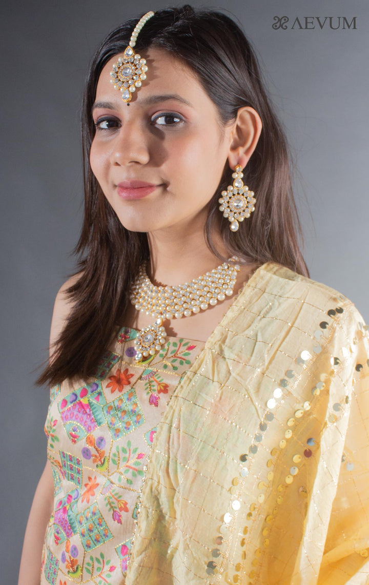 Kundan Stone and Pearl Choker Set-8519 - AEVUM