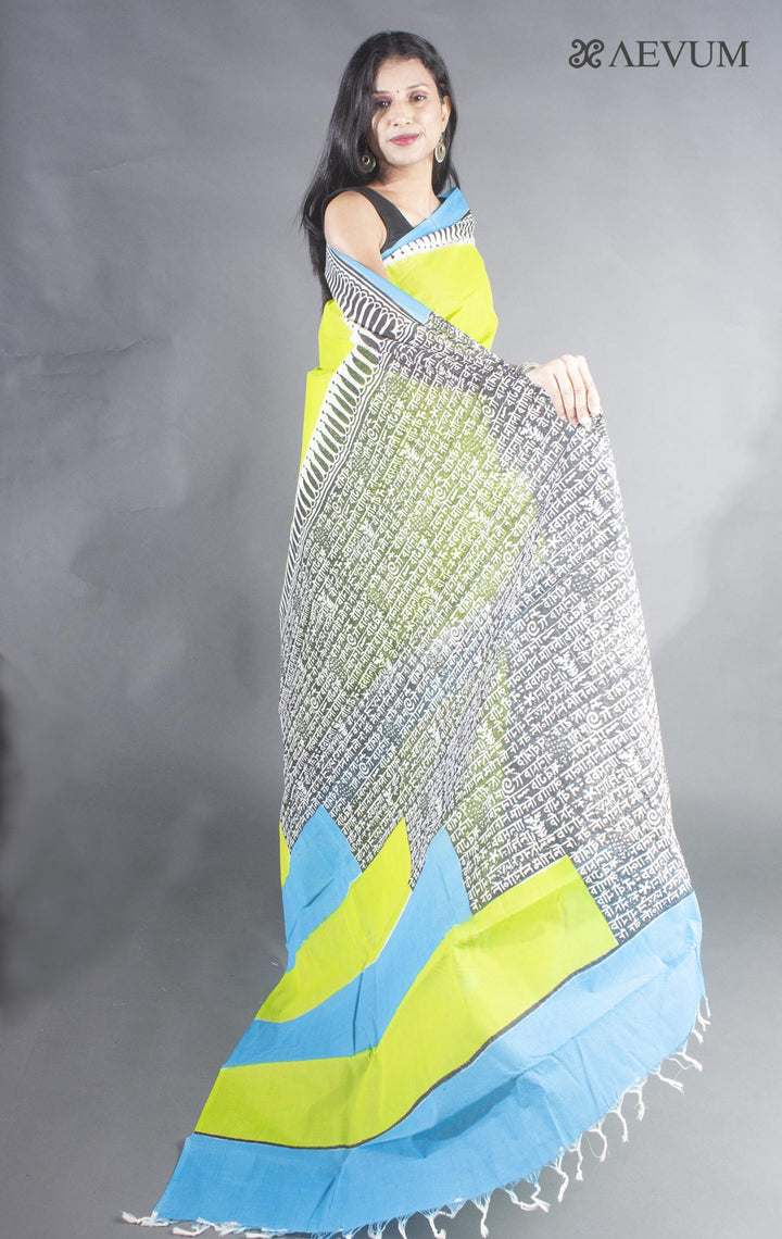 Tant Block Printed Cotton Saree without Blouse Piece - 8651 Saree AEVUM