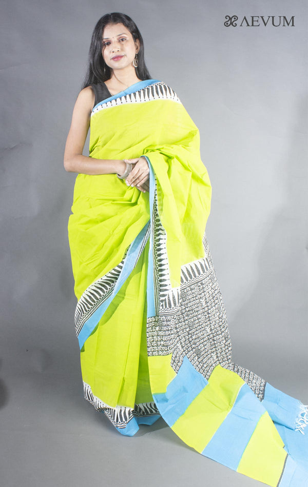 Tant Block Printed Cotton Saree without Blouse Piece - 8651 Saree Joydeep Ganguly   