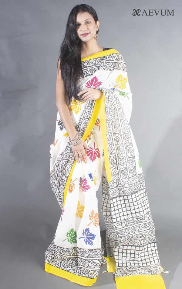 Tant Block Printed Cotton Saree without Blouse Piece - 8653 Saree Joydeep Ganguly   