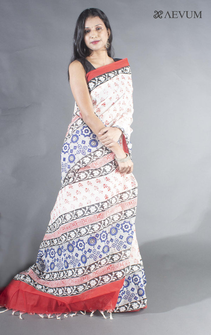 Tant Block Printed Cotton Saree without Blouse Piece - 8705 - AEVUM