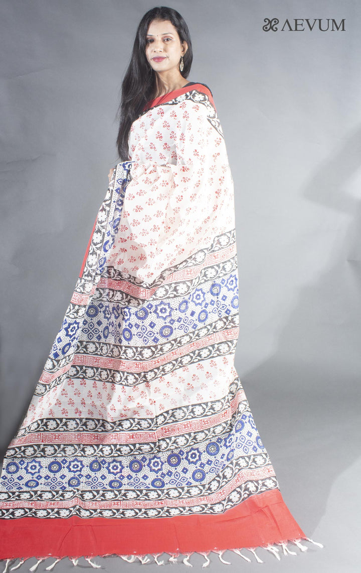Tant Block Printed Cotton Saree without Blouse Piece - 8705 - AEVUM