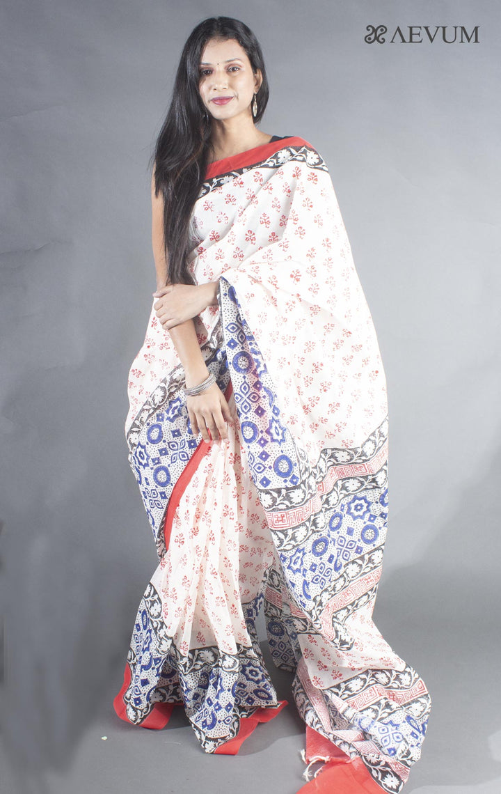 Tant Block Printed Cotton Saree without Blouse Piece - 8705 - AEVUM