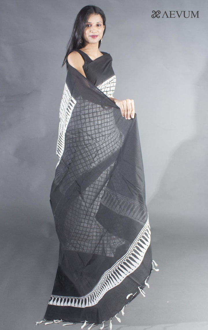 Tant Block Printed Cotton Saree without Blouse Piece - 8711 - AEVUM