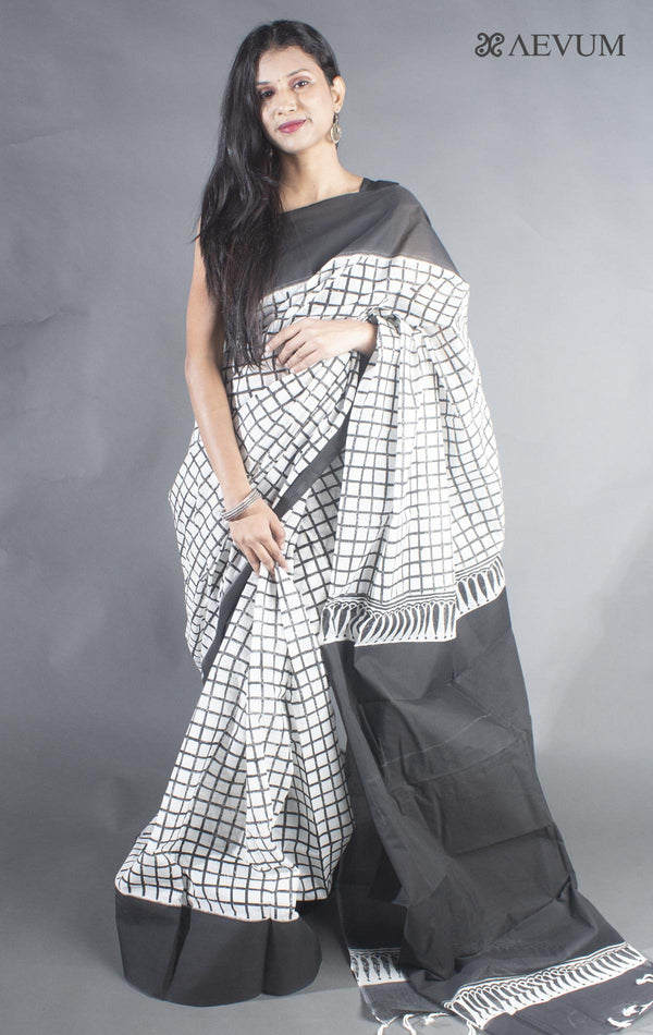 Tant Block Printed Cotton Saree without Blouse Piece - 8711 Saree Joydeep Ganguly   