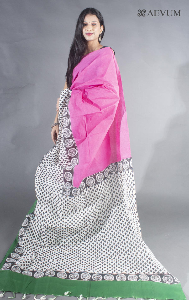 Tant Block Printed Cotton Saree without Blouse Piece - 8713 - AEVUM