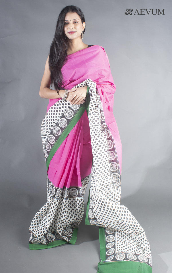Tant Block Printed Cotton Saree without Blouse Piece - 8713 Saree Joydeep Ganguly   