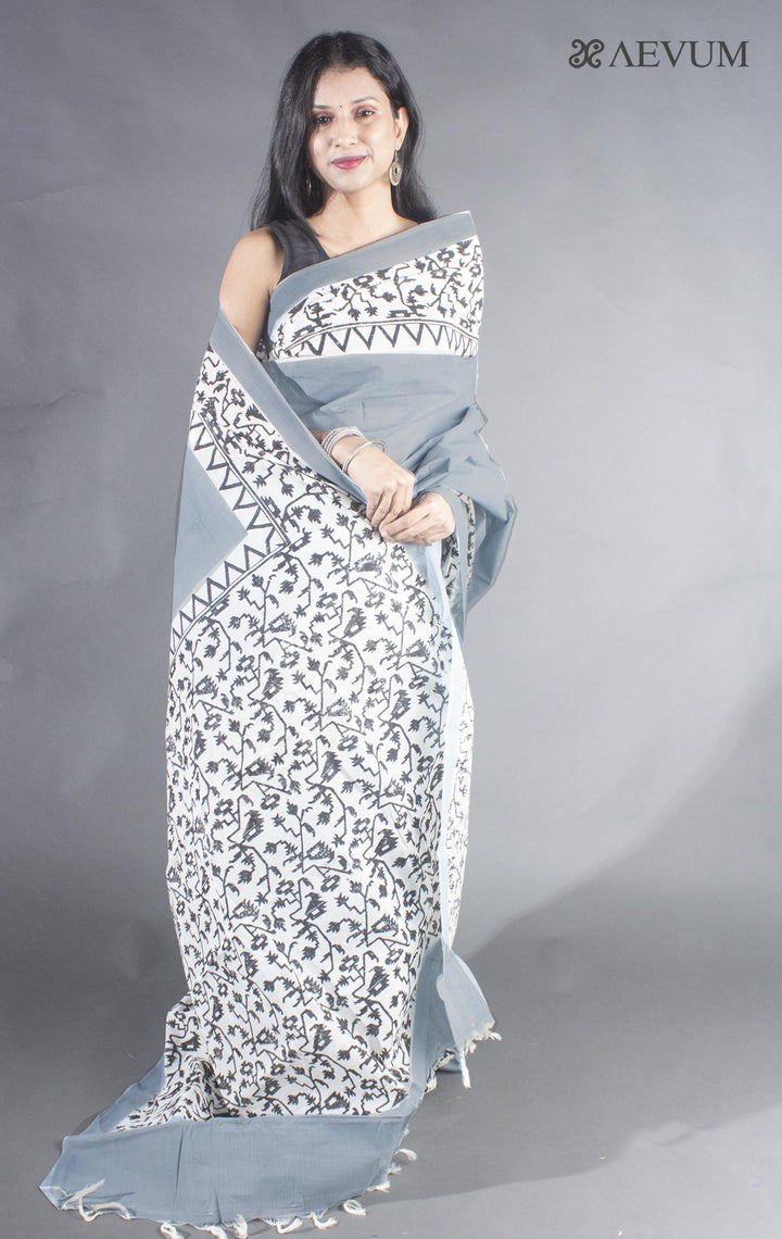 Tant Block Printed Cotton Saree without Blouse Piece - 8715 - AEVUM