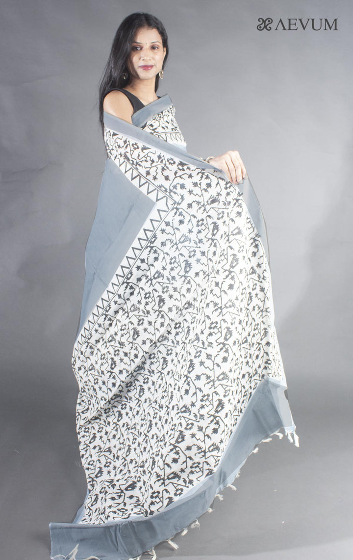 Tant Block Printed Cotton Saree without Blouse Piece - 8715 - AEVUM
