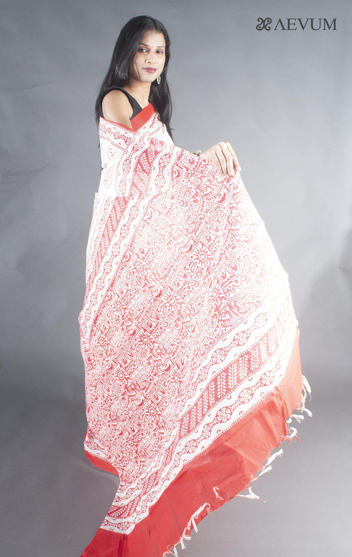 Tant Block Printed Cotton Saree without Blouse Piece - 8719 - AEVUM