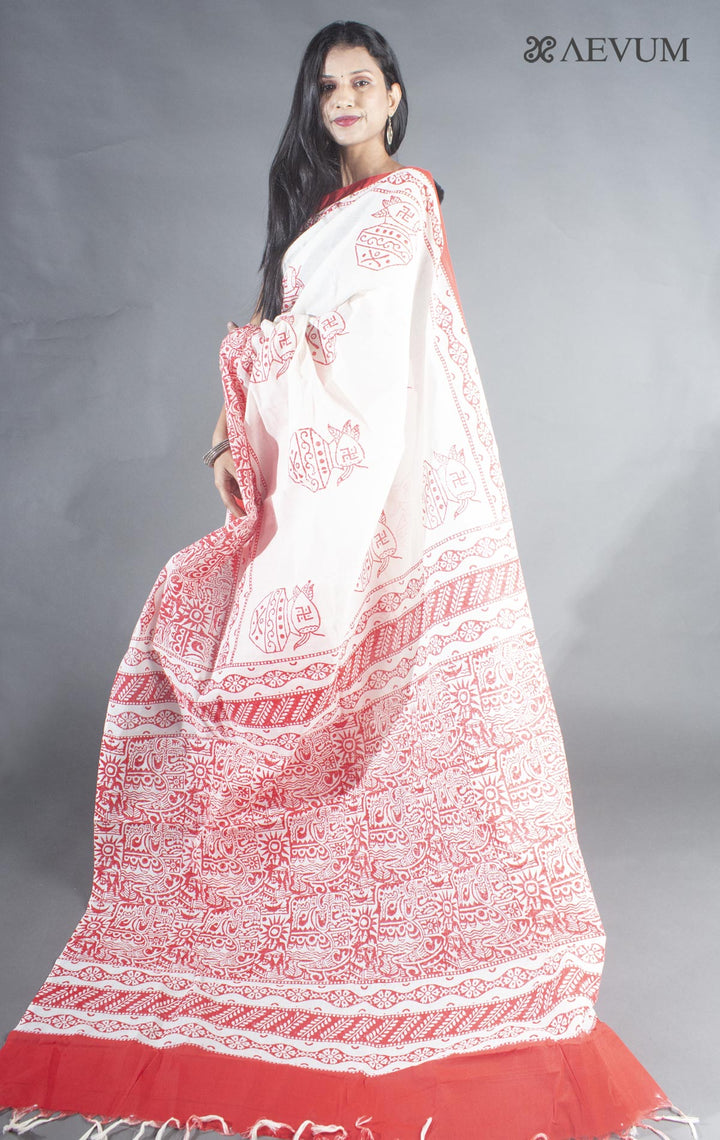 Tant Block Printed Cotton Saree without Blouse Piece - 8719 - AEVUM