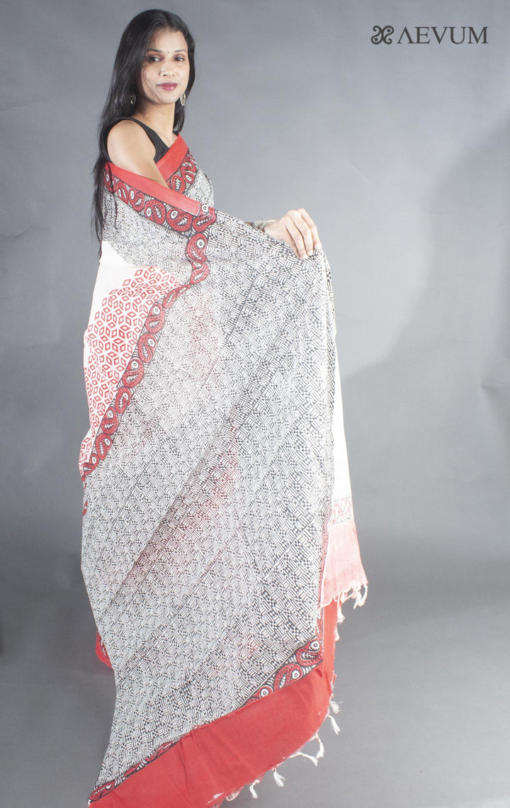 Tant Block Printed Cotton Saree without Blouse Piece - 8721 - AEVUM