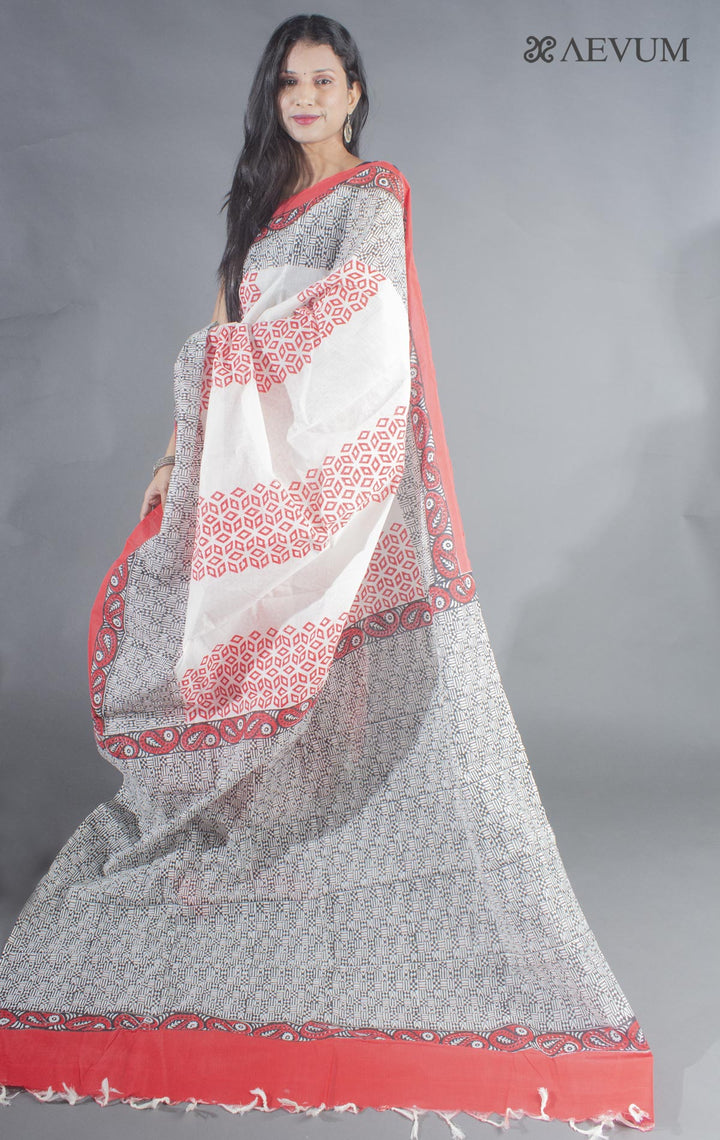 Tant Block Printed Cotton Saree without Blouse Piece - 8721 - AEVUM
