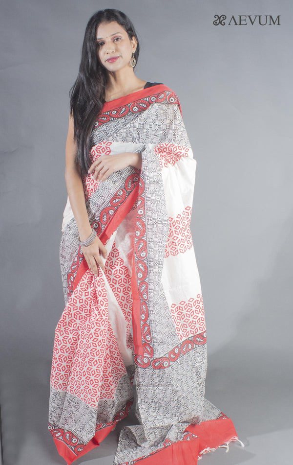 Tant Block Printed Cotton Saree without Blouse Piece - 8721 Saree Joydeep Ganguly   