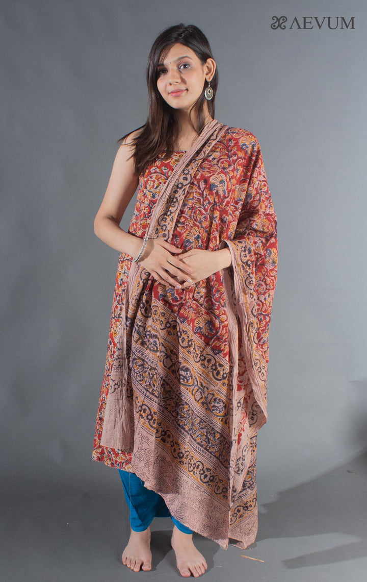 Unstitched Handloom Cotton Kalamkari Dress Material with Dupatta - 8724 Dress Material SSH   