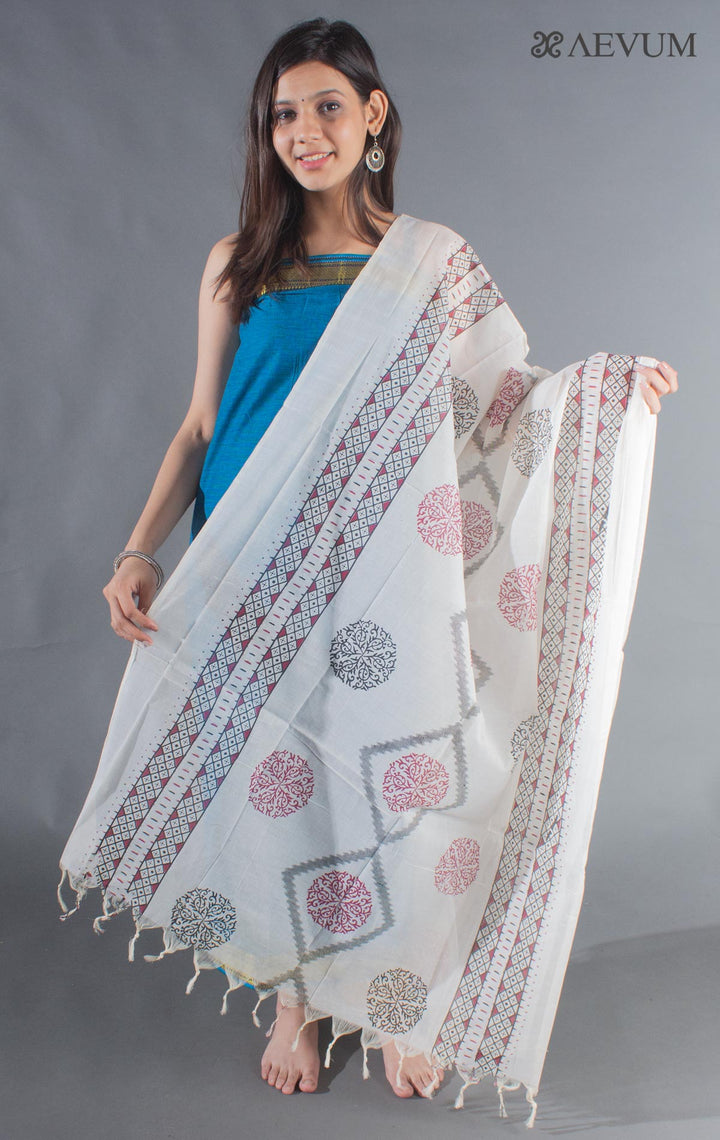 Unstitched Mangalgiri South Cotton Dress Material with Block Printed Dupatta - 8732 - AEVUM