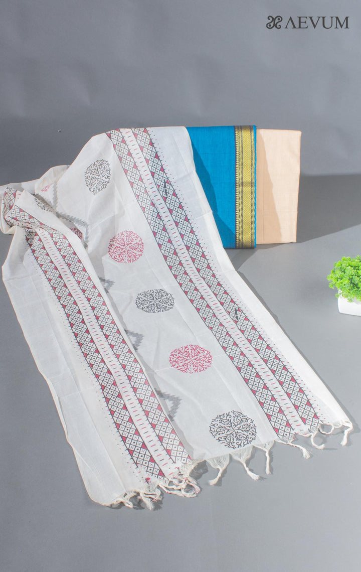 Unstitched Mangalgiri South Cotton Dress Material with Block Printed Dupatta - 8732 - AEVUM