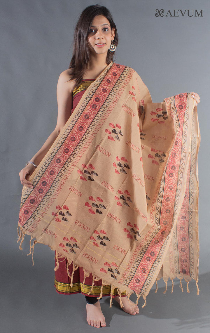 Unstitched Mangalgiri South Cotton Dress Material with Block Printed Dupatta - 8734 - AEVUM