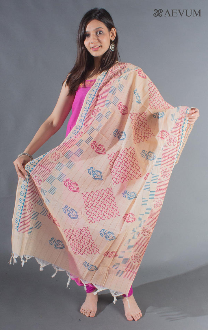 Unstitched Mangalgiri South Cotton Dress Material with Block Printed Dupatta - 8738 - AEVUM